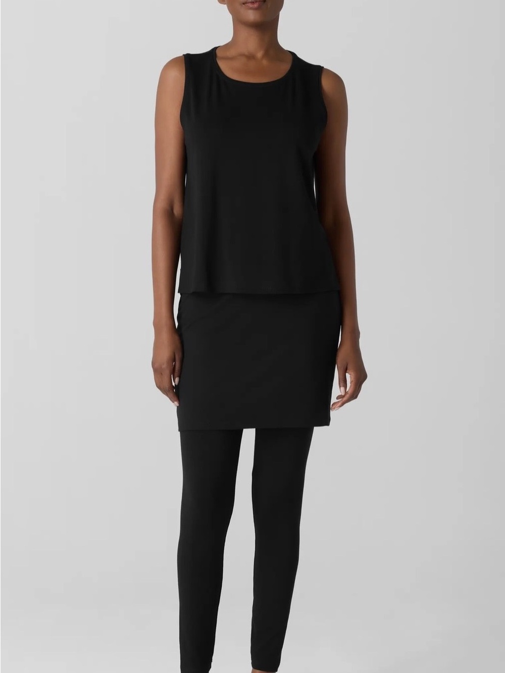Eileen Fischer Classic Black Skirt over legging